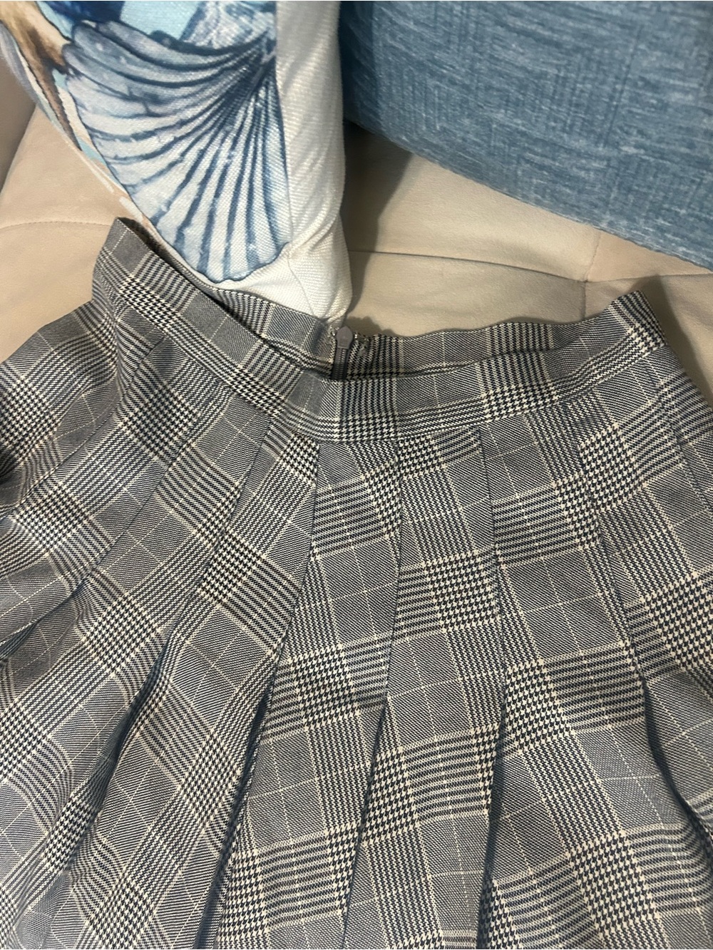 Gray Plaid Pleated Mini Skirt - Women